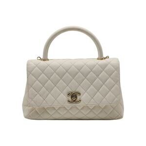 Chanel Coco Top Handle Leather Flap Shoulder Bag White - Preowned